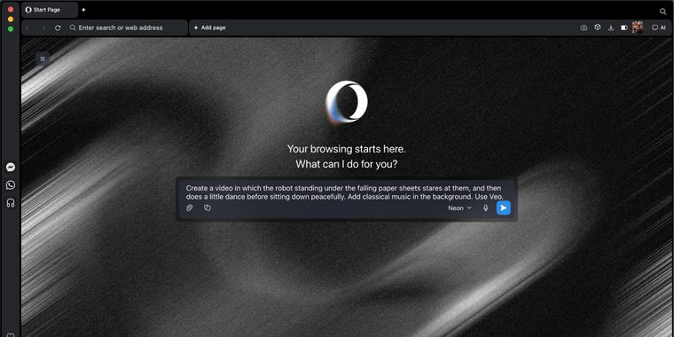 Opera Neon adds Google Veo 3.1 video generation 