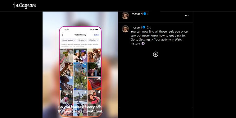 Instagram announces Watch History for Reels with flexible sorting options