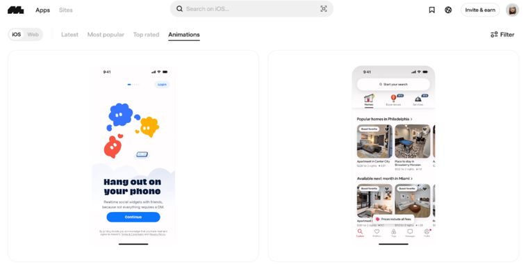 Mobbin introduces animations and new filter options