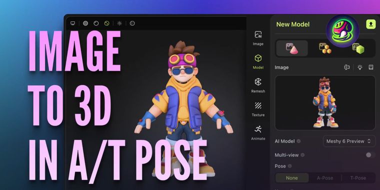 Meshy lets users pick A-pose or T-pose in Image to 3D workflow