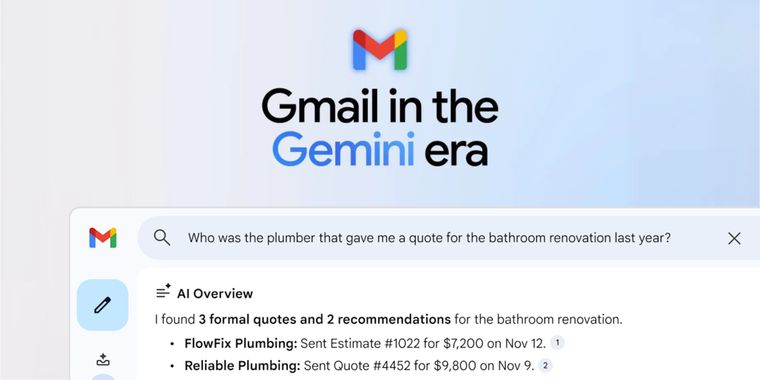 Google is adding a bunch of AI features to Gmail, including AI Overviews and writing tools