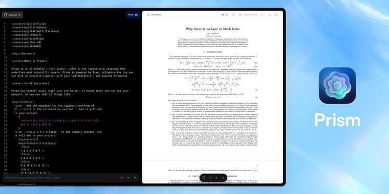 OpenAI unveils Prism, a new AI workspace for collaborative sicentific research & writing