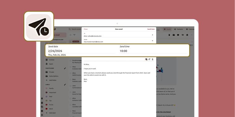 Tuta introduces schedule send feature to Tuta Mail & event invite updates to Tuta Calendar