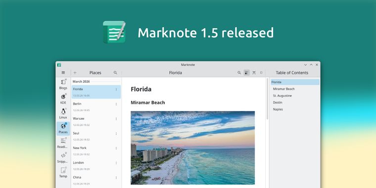 Marknote 1.5 adds source mode, note links, better note management, and KRunner integration