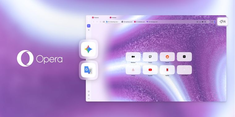 Opera One adds Gemini, Google Translate, and four-tab Split Screen