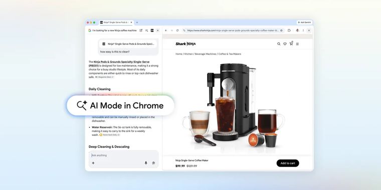 Google adds side-by-side web browsing and new cross-tab search options in Chrome's AI Mode