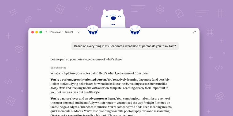 Bear 2.8 released with Bear CLI, Claude Connector, and MCP server for advanced workflows
