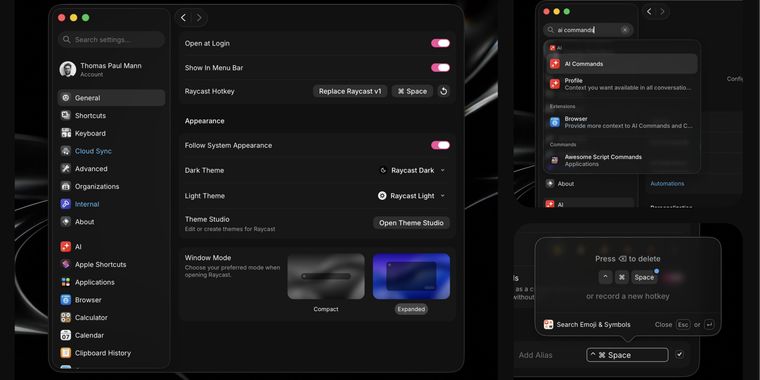 Raycast releases new settings layout and hotkey recorder