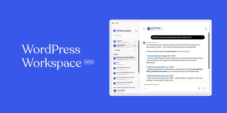 WordPress Workspace app debuts for Mac, unifying editor, notes, AI agent, and media tools