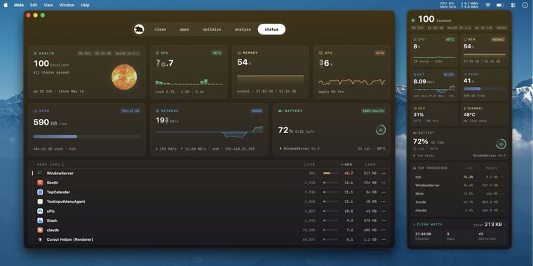 Mole 1.4.1 adds menu bar HUD, smart app updates, redesigned status