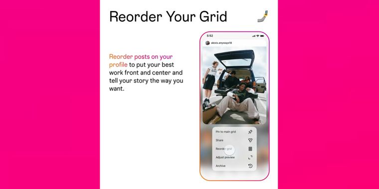 Instagram introduces 'Reorder Your Grid' feature for customizable profile layouts