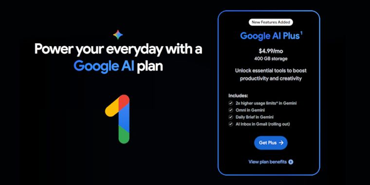 Google AI Plus plan price drops with storage now doubled to 400GB
