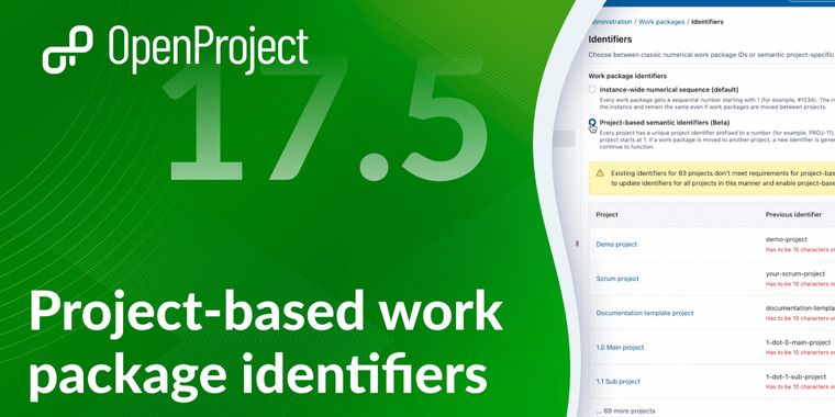 OpenProject 17.5 offers project-based work package identifiers and more flexible backlogs