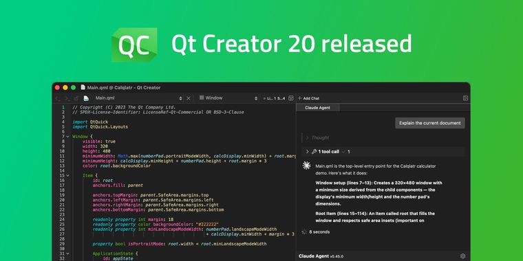 Open source IDE Qt Creator 20 brings AI agent support, Zen Mode & GN extensions, and more