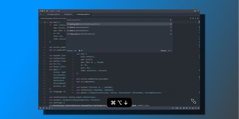 Zed v1.9 adds resizable pickers with live preview and new search modal