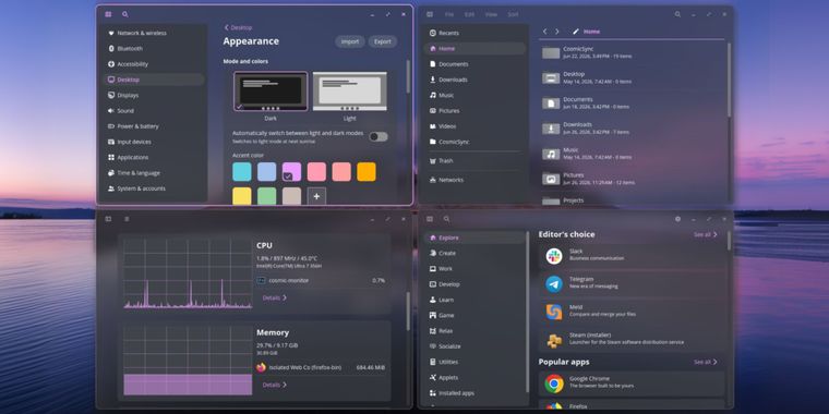 COSMIC Desktop 1.3 adds frosted glass style and GPU power monitoring