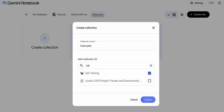 Gemini Notebook adds flexible Collections feature for all users