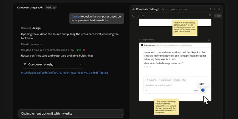 Claude Code brings new /design skill for editable UI artboards