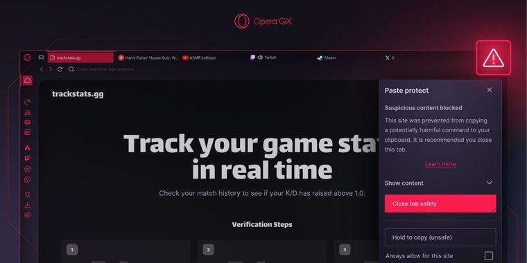 Opera GX adds Paste Protect against malicious clipboard code