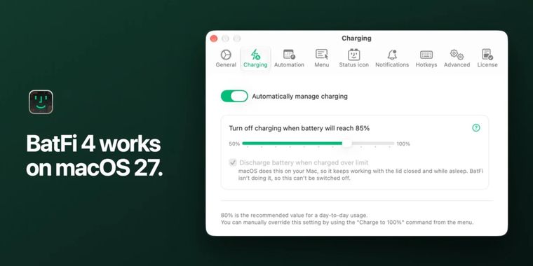 BatFi 4.0 updates charging controls on macOS 27