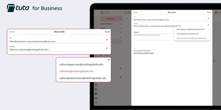 Tuta Mail shared mailboxes can now send from email aliases