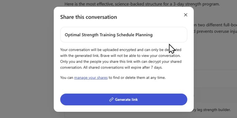 Brave 1.95 adds encrypted sharing for Leo conversations