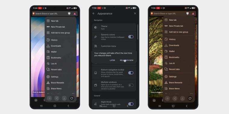 Brave for Android v1.95 adds dynamic color support