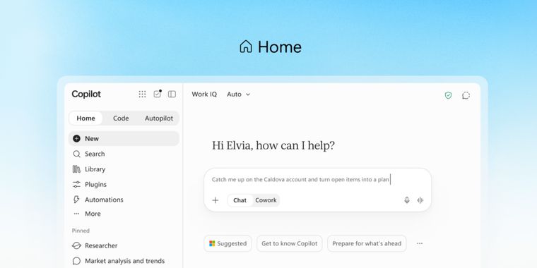 Microsoft redesigns its Copilot desktop app with new Home, Code, and Autopilot tabs