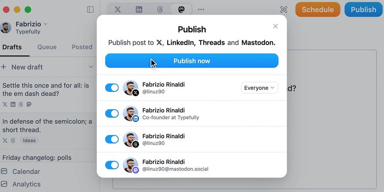 Typefully adds polls for LinkedIn, Threads, and Mastodon