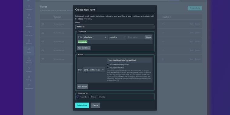 addy.io Rules now send signed webhooks for incoming email