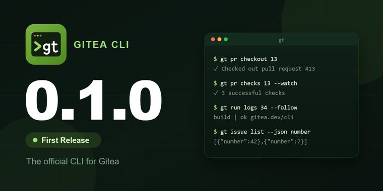 Gitea releases gt CLI with JSON output and Actions support