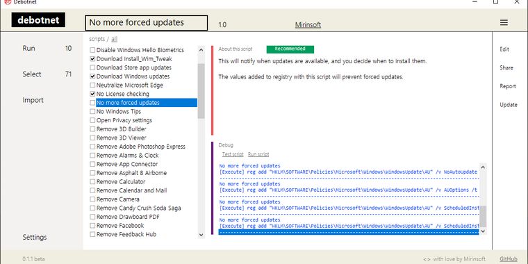 Debotnet Windows 10 privacy tool released by the developer behind CloneApp and Cleanmgr+