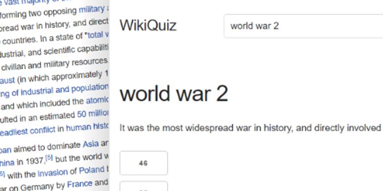 Create quizzes from Wikipedia articles with WikiQuiz