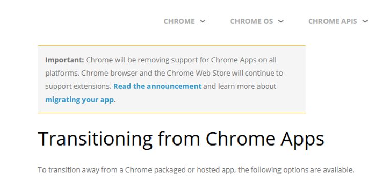 Chrome Apps will be discontinued starting now, fully by June of 2022