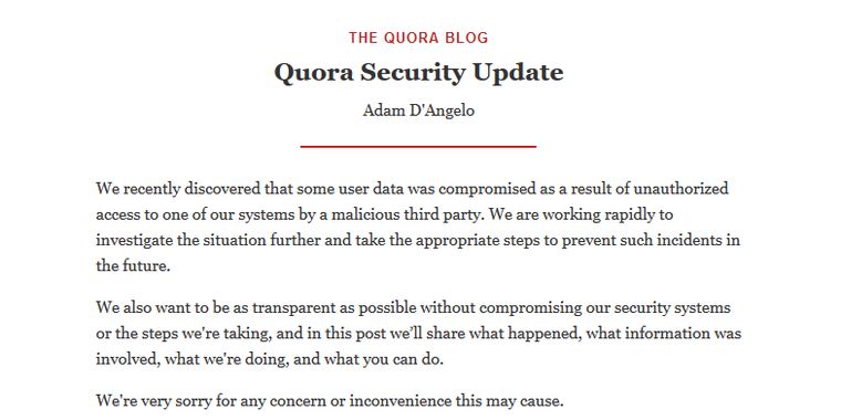 Quora hacked, with up to 100 million users having data stolen