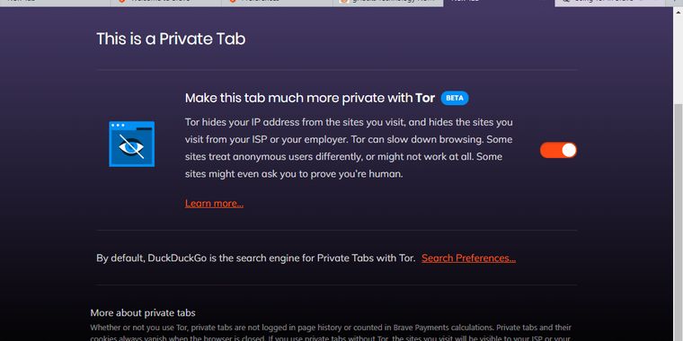 Brave web browser implements Tor in private browsing mode
