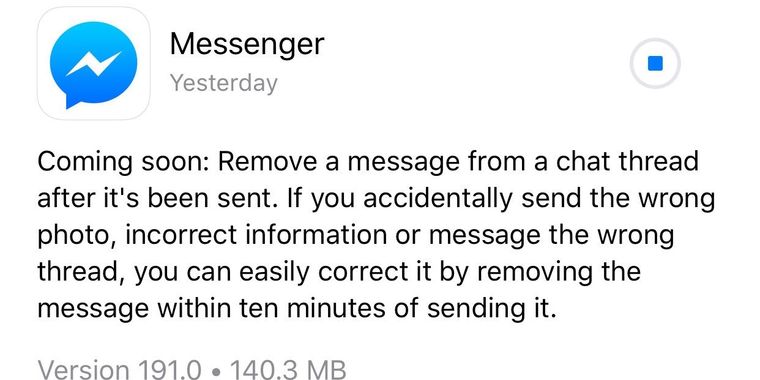 Facebook Messenger will soon allow users to unsend messages within 10 minutes