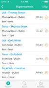 Results page provides a list of nearby stores matching the search criteria, alongside opening hours and the distance the stores are from the users current location.