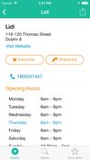 The details page provides the user with the address, contact details and opening hours of the chosen store, as well as a map and directions functionality.