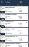 The cashflow view shows a countdown to the next dividend, the yearly cashflow, the average start dividend yield, etc.