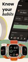 Stats: a running streak, your daily average, compliance percentage, a 14 day wear chart and your weekly pattern. The watch faces and their complications are a Pro feature.