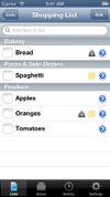 Shopping list items with quantities and/or notes associated have an icon to represent such information.