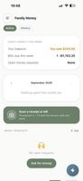 Family Money: this week's balance, bills due, money requests, and a one-tap "Scan a receipt or bill" that reads the amount, date and place.