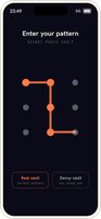 Pattern unlock screen with separate Real vault and Decoy vault options.