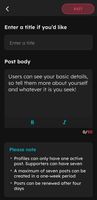 Writing post content. Dark mode. 