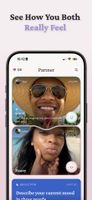 Partner screen: your partner's latest shared mood and photo, with a prompt to describe your own day