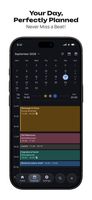 Calendar: the whole month and your day hour by hour, every service in its own colour