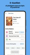 E-Auction feature shown to publishers for a manuscript having 50 reader backed pledges.