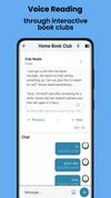 Book Club showing the eBook page synchronisation, voice reading and chats
