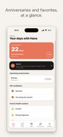 Dashboard: upcoming anniversaries, gift ideas and cautions at a glance